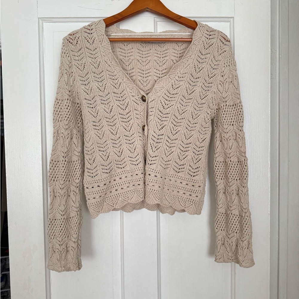 Mango Cream Crochet Cardigan Sweater